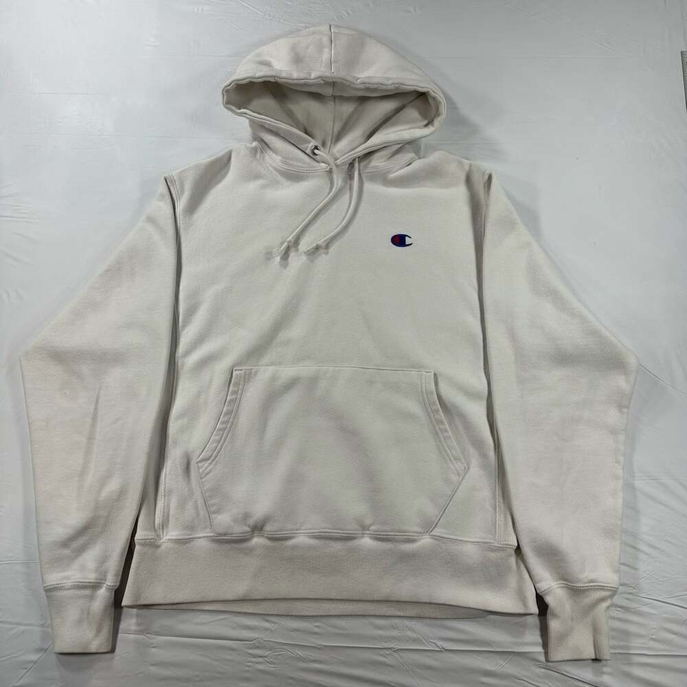Champion Reverse Weave Pullover Hoodie - Off White Size Medium Sleeve Logo
